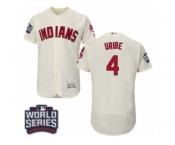 Men's Majestic Cleveland Indians #4 Juan Uribe Cream 2016 World Series Bound Flexbase Authentic Collection MLB Jersey