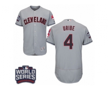 Men's Majestic Cleveland Indians #4 Juan Uribe Grey 2016 World Series Bound Flexbase Authentic Collection MLB Jersey