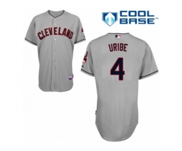 Men's Majestic Cleveland Indians #4 Juan Uribe Replica Grey Road Cool Base MLB Jersey