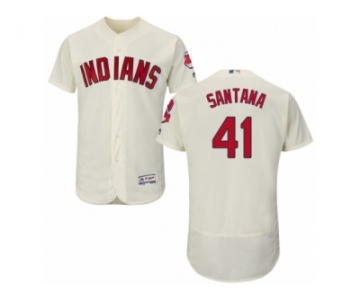 Men's Majestic Cleveland Indians #41 Carlos Santana Cream Flexbase Authentic Collection MLB Jersey