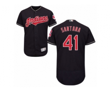 Men's Majestic Cleveland Indians #41 Carlos Santana Navy Blue Flexbase Authentic Collection MLB Jersey