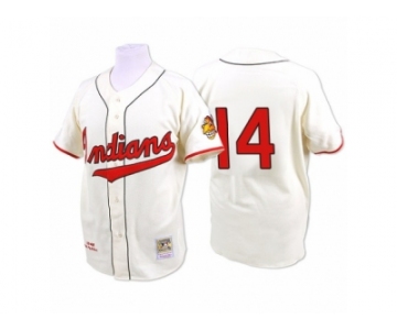 Men's Mitchell and Ness 1948 Cleveland Indians #14 Larry Doby Replica Cream Throwback MLB Jersey