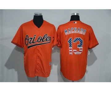 Men Baltimore Orioles #13 Manny Machado Orange USA Flag Fashion MLB Jersey