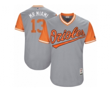 Men's 2017 Little League World Series Orioles Manny Machado #13 Mr. Miami Gray Jersey