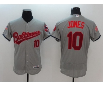 Men's Baltimore Orioles #10 Adam Jones Majestic Gray Fashion Stars & Stripes Flex Base Player Jersey