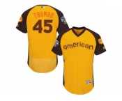 Men's Majestic Baltimore Orioles #45 Mark Trumbo Yellow 2016 All-Star American League BP Authentic Collection Flex Base MLB Jersey