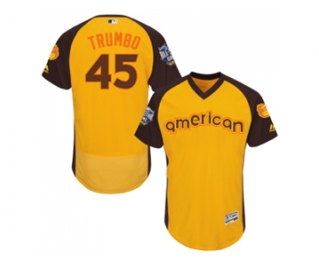 Men's Majestic Baltimore Orioles #45 Mark Trumbo Yellow 2016 All-Star American League BP Authentic Collection Flex Base MLB Jersey