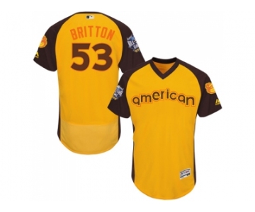 Men's Majestic Baltimore Orioles #53 Zach Britton Yellow 2016 All-Star American League BP Authentic Collection Flex Base MLB Jersey