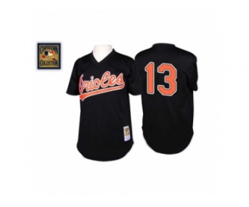 Men's Mitchell and Ness Baltimore Orioles #13 Manny Machado Replica Black Throwback MLB Jersey