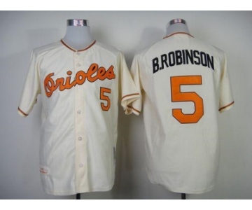 Mitchell And Ness 1989 Baltimore Orioles #5 Brooks Robinson Cream Throwback Stitched MLB Jersey