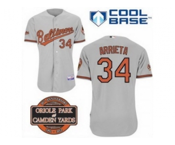 mlb jerseys baltimore orioles #34 arrieta grey cool base[20th anniversary patch]