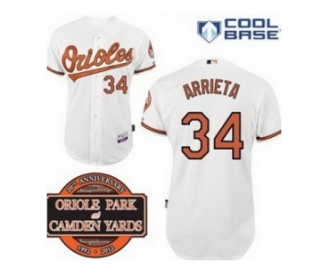 mlb jerseys baltimore orioles #34 arrieta white cool base[20th anniversary patch]