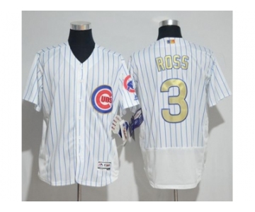 Chicago Cubs #3 David Ross White(Blue Strip) Flexbase Authentic 2017 Gold Program Stitched MLB Jersey