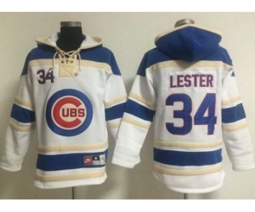 Chicago Cubs #34 Jon Lester White Sawyer Hooded Sweatshirt Baseball Hoodie