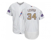 Chicago Cubs #34 Jon Lester White(Blue Strip) Flexbase Authentic 2017 Gold Program Stitched MLB Jersey