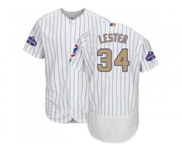 Chicago Cubs #34 Jon Lester White(Blue Strip) Flexbase Authentic 2017 Gold Program Stitched MLB Jersey