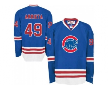 Chicago Cubs #49 Jake Arrieta Blue Long Sleeve Stitched MLB Jersey