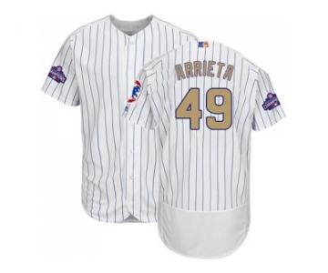 Chicago Cubs #49 Jake Arrieta White(Blue Strip) Flexbase Authentic 2017 Gold Program Stitched MLB Jersey