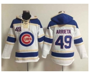 MLB Chicago Cubs #49 Jake Arrieta White Sawyer Hooded Sweatshirt Hoodie