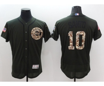 Men Chicago Cubs #10 Ron Santo Majestic Green Salute to Service Flexbase Authentic Collection Jersey