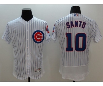 Men Chicago Cubs #10 Ron Santo Majestic white stripe Flexbase Authentic Collection Player Jersey