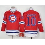 Men Chicago Cubs #10 Ron Santo Red Long Sleeve Stitched Baseball Jersey