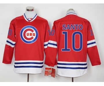 Men Chicago Cubs #10 Ron Santo Red Long Sleeve Stitched Baseball Jersey