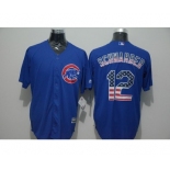 Men Chicago Cubs #12 Kyle Schwarber Blue USA Flag Fashion Cool Base Jersey