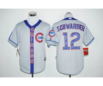 Men Chicago Cubs #12 Kyle Schwarber Gray Blue Stitched MLB Jersey