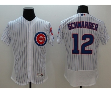 Men Chicago Cubs #12 Kyle Schwarber Majestic white stripe Flexbase Authentic Collection Player Jersey