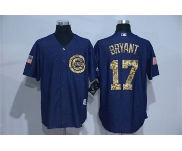 Men Chicago Cubs #17 Kris Bryant Blue Camo New Cool Base Jerseys