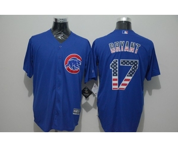 Men Chicago Cubs #17 Kris Bryant Blue USA Flag Fashion Cool Base Jersey