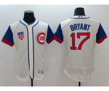 Men Chicago Cubs #17 Kris Bryant Majestic Cream Blue Flexbase Authentic Collection Player Jersey