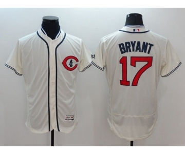 Men Chicago Cubs #17 Kris Bryant Majestic Cream Flexbase Authentic Collection Player Jersey