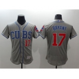 Men Chicago Cubs #17 Kris Bryant Majestic Gray stripe Flexbase Authentic Collection Player Jersey