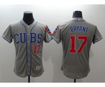 Men Chicago Cubs #17 Kris Bryant Majestic Gray stripe Flexbase Authentic Collection Player Jersey