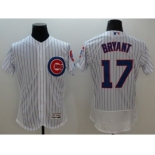 Men Chicago Cubs #17 Kris Bryant Majestic white stripe Flexbase Authentic Collection Player Jersey