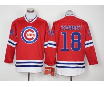 Men Chicago Cubs #18 Ben Zobrist Red Long Sleeve Stitched Baseball Jersey