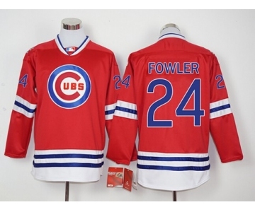 Men Chicago Cubs #24 Dexter Fowler Red Long Sleeve Stitched Baseball Jersey