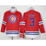 Men Chicago Cubs #3 David Ross Red Long Sleeve Stitched Baseball Jersey