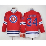 Men Chicago Cubs #34 Jon Lester Red Long Sleeve Stitched Baseball Jersey