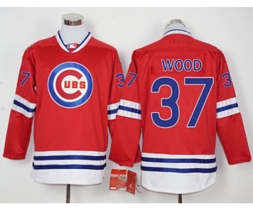 Men Chicago Cubs #37 Travis Wood Red Long Sleeve Stitched Baseball Jersey