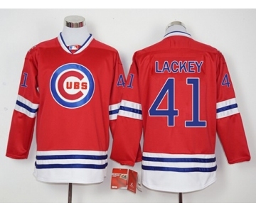 Men Chicago Cubs #41 John Lackey Red Long Sleeve Stitched Baseball Jersey