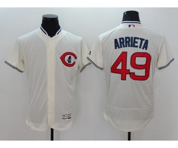 Men Chicago Cubs #49 Jake Arrieta Majestic Cream Flexbase Authentic Collection Player Jersey