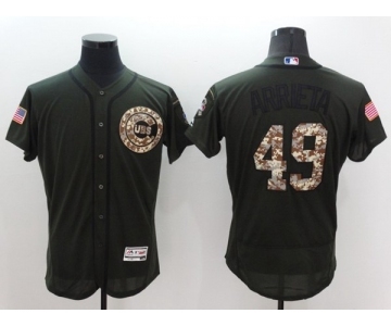 Men Chicago Cubs #49 Jake Arrieta Majestic Green Salute to Service Flexbase Authentic Collection Jersey