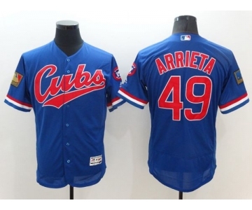 Men Chicago Cubs #49 Jake Arrieta Majestic blue Flexbase Authentic Collection Throwback Player Jersey