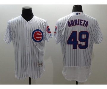 Men Chicago Cubs #49 Jake Arrieta Majestic white stripe Flexbase Authentic Collection Player Jersey