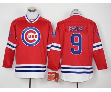 Men Chicago Cubs #9 Javier Baez Red Long Sleeve Stitched Baseball Jersey