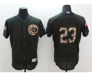 Men's Chicago Cubs #23 Ryne Sandberg Majestic Green Salute to Service Flexbase Authentic Collection Player Jersey