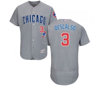 Men's Chicago Cubs #3 Daniel Descalso Grey Road Flex Base Authentic Collection Baseball Jersey